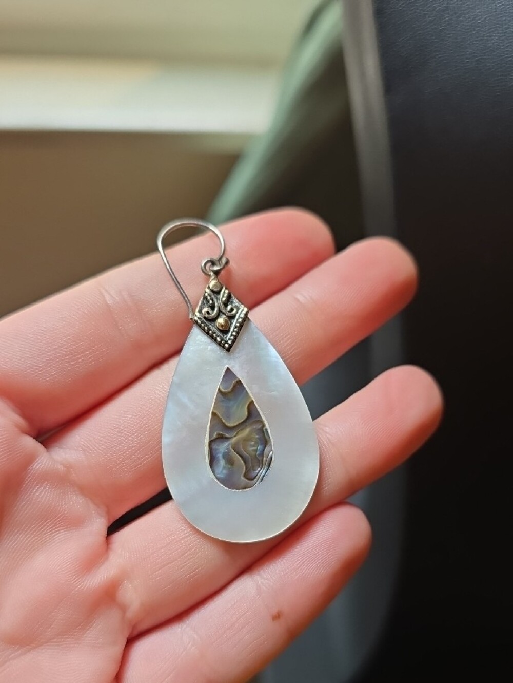 Vintage Robert Manse Bali Sterling Silver 18K Abalone Mother of Pearl Teardrop - Picture 3 of 7